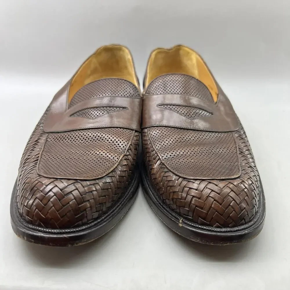 Mezlan Woven Perforated Penny Loafers Men Size 11 M Brown Leather Dress Shoes